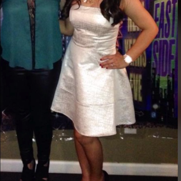 Express Strapless White/Silver Dress - Picture 3 of 8